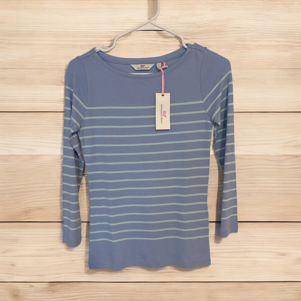 🆕 Vineyard Vines Casual Knit Striped Boatneck Calm Water Size XS NWT